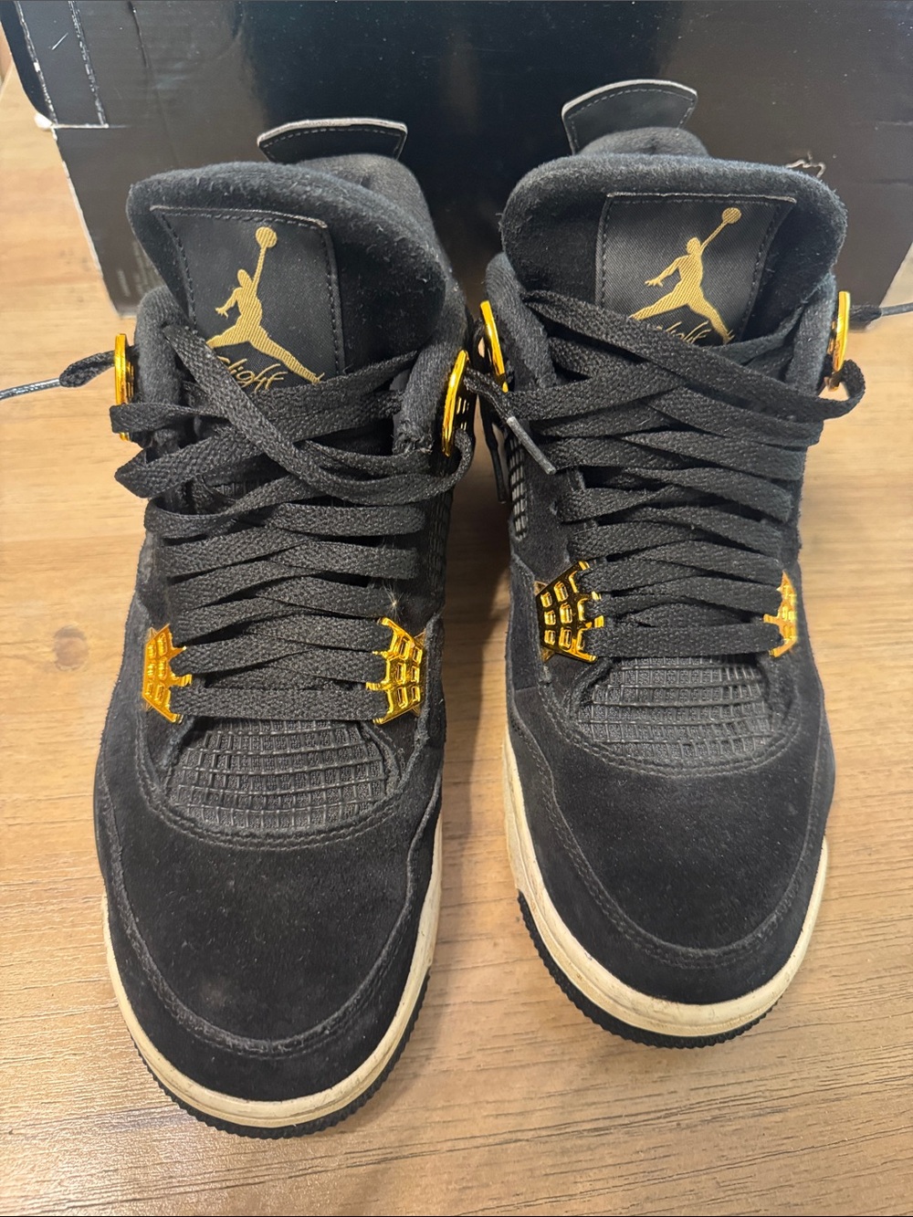 Jordan Men’s Black Suede Sneakers with Gold Accents